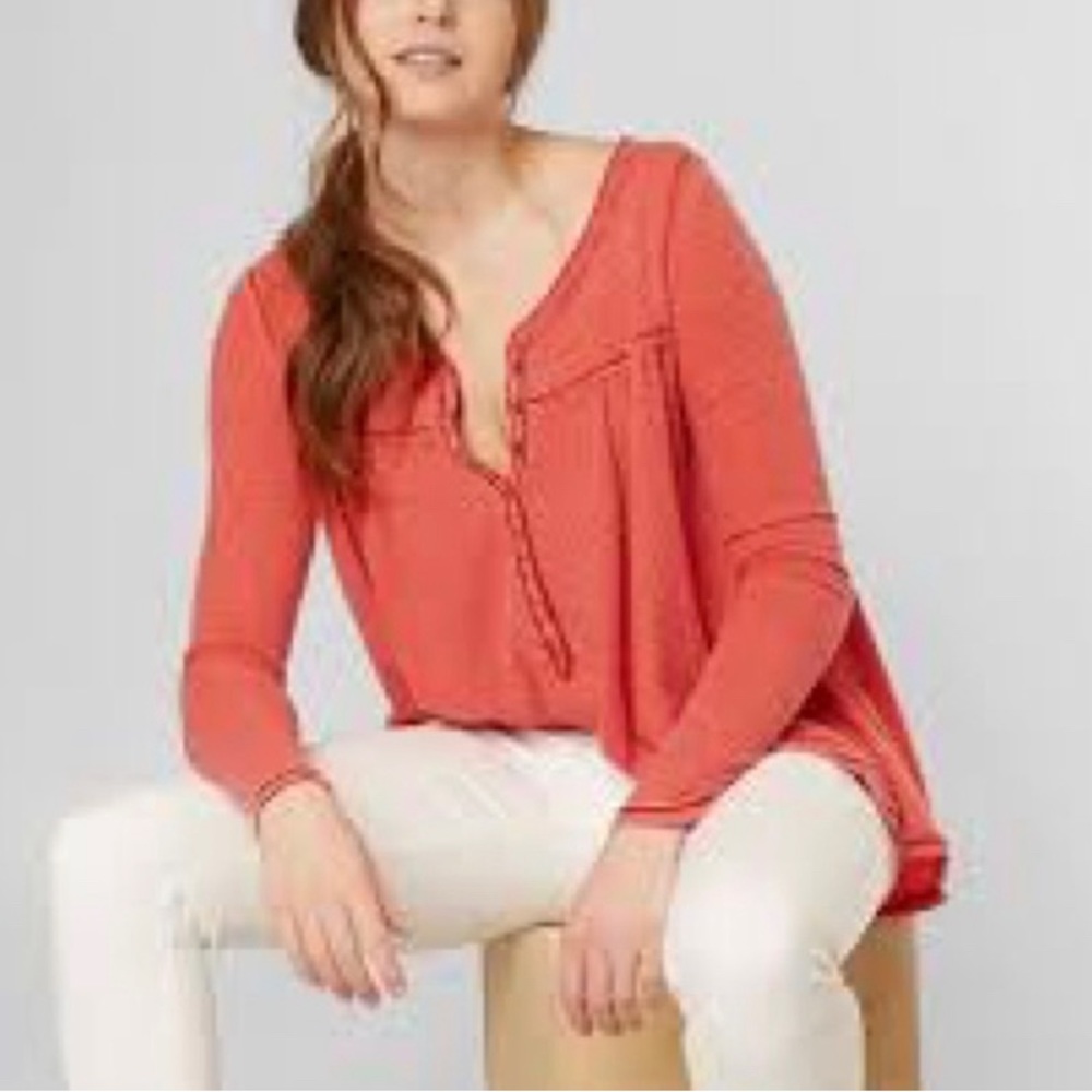 Free People Kai long sleeve Henley waffle‎ weave sz M